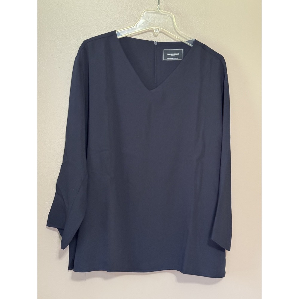 Giorgio Armani Parfums Uniform Blouse Black V-Neck Made in Italy Size IT 54